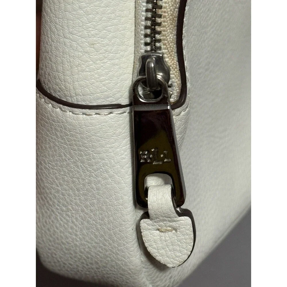 Lauren Ralph Lauren Pebbled Leather Crossbody Bag Ivory Cream RLL Silver Zip
